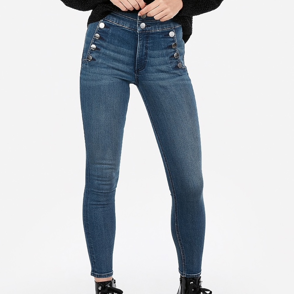 Super High Waisted Denim Perfect Button